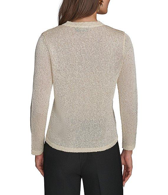 Donna Karan Sequin Knit Gold-Button Front Cardigan Product Image