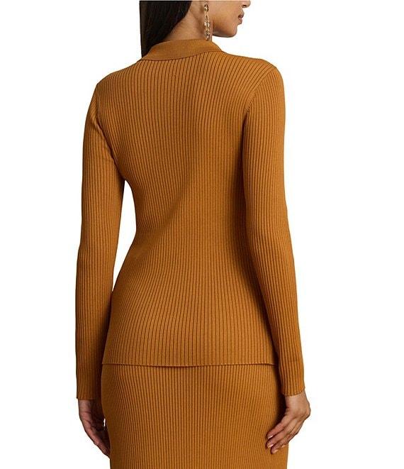 Lauren Ralph Lauren Coordinating Ribbed Knit Point Collar Long Sleeve Polo Top Product Image