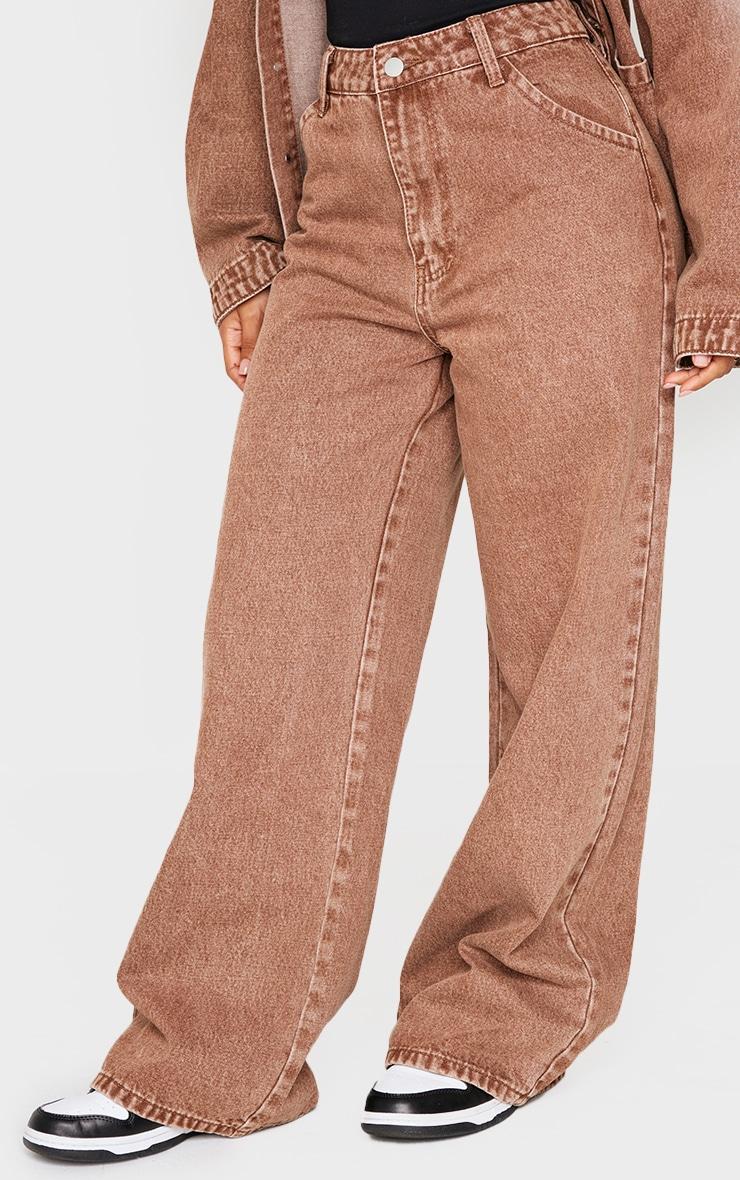 Petite Washed Brown Denim Wide Leg Jeans Product Image
