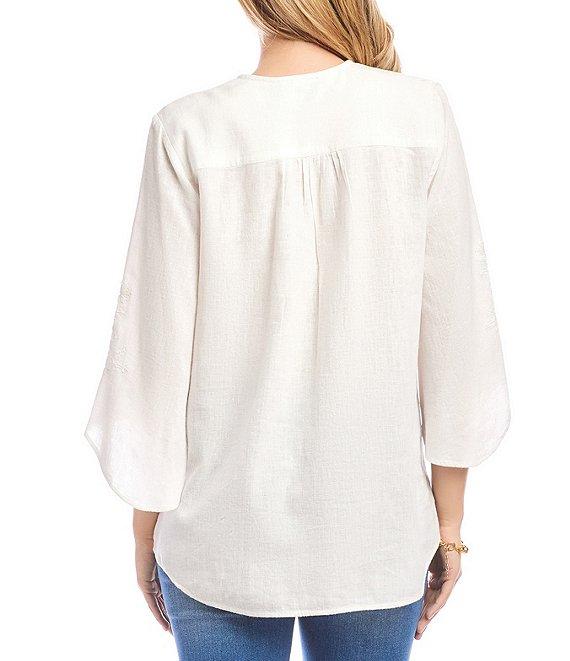 Karen Kane Linen Blend Bracelet Sleeve Embroidered Asymmetric Top Product Image
