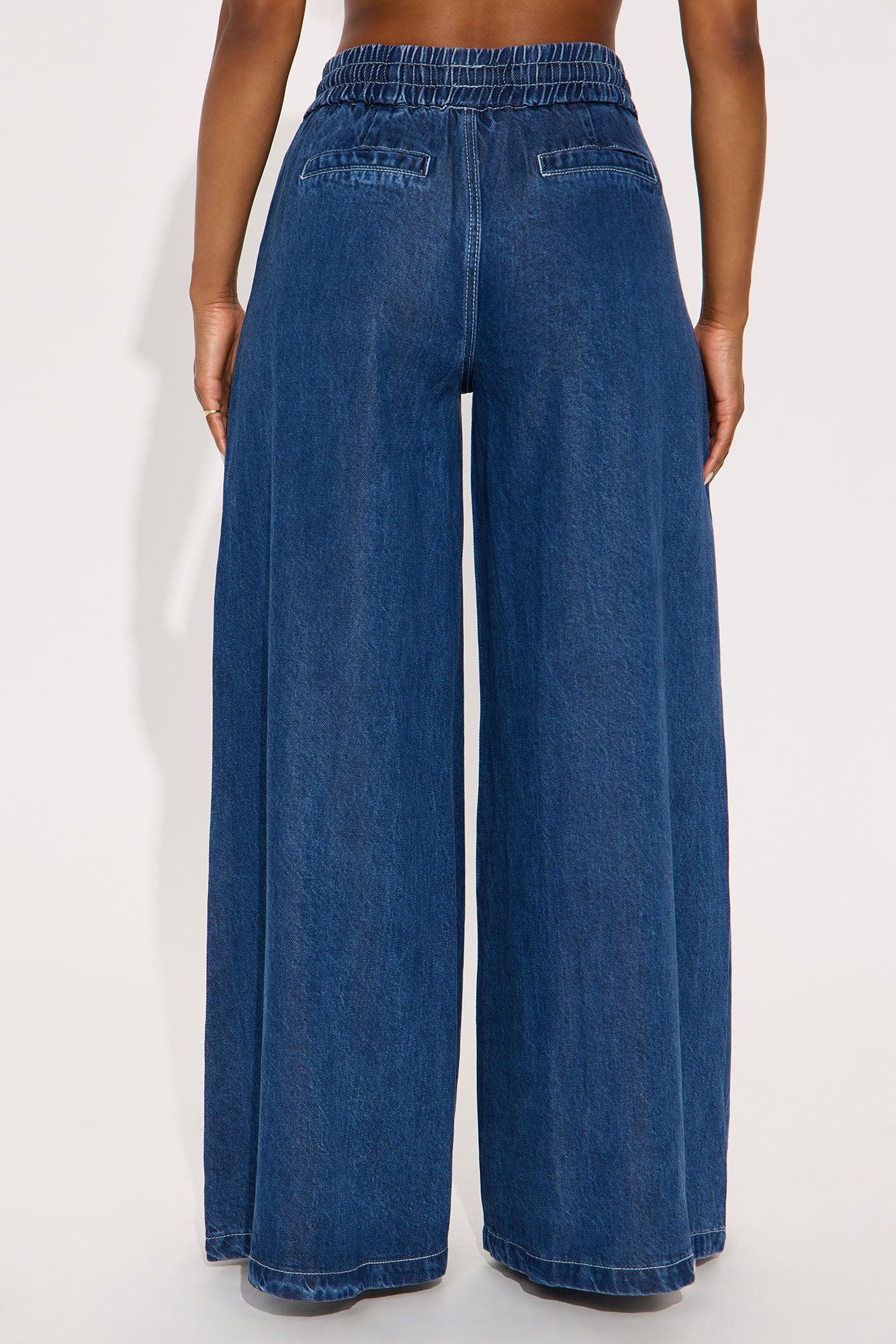 Madison Drapey Wide Leg Jeans - Dark Wash Female Product Image