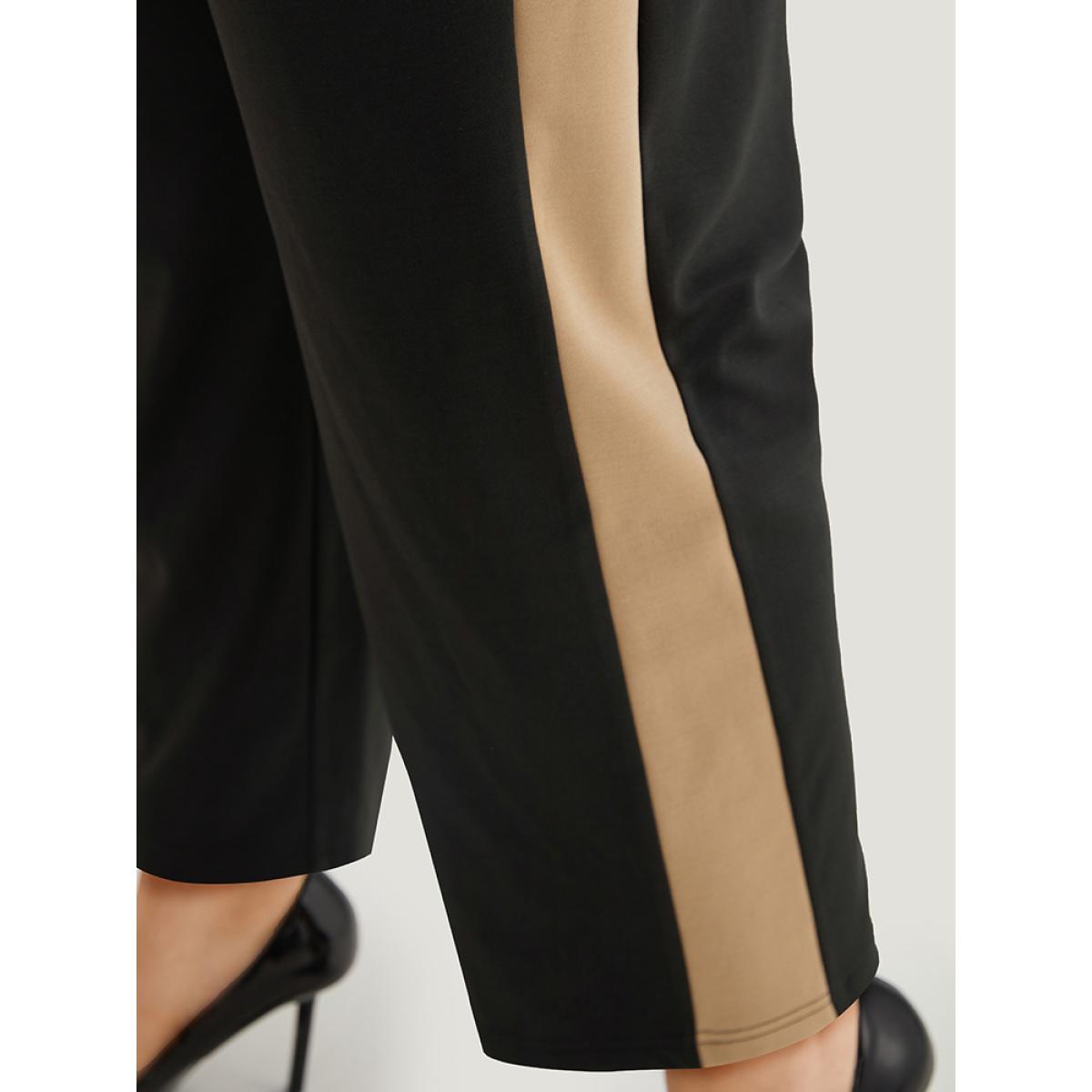 Plus Size Two Tone Elastic Waist Pocket Pants Women Black Office High Rise Office Pants BloomChic 30/6X Product Image