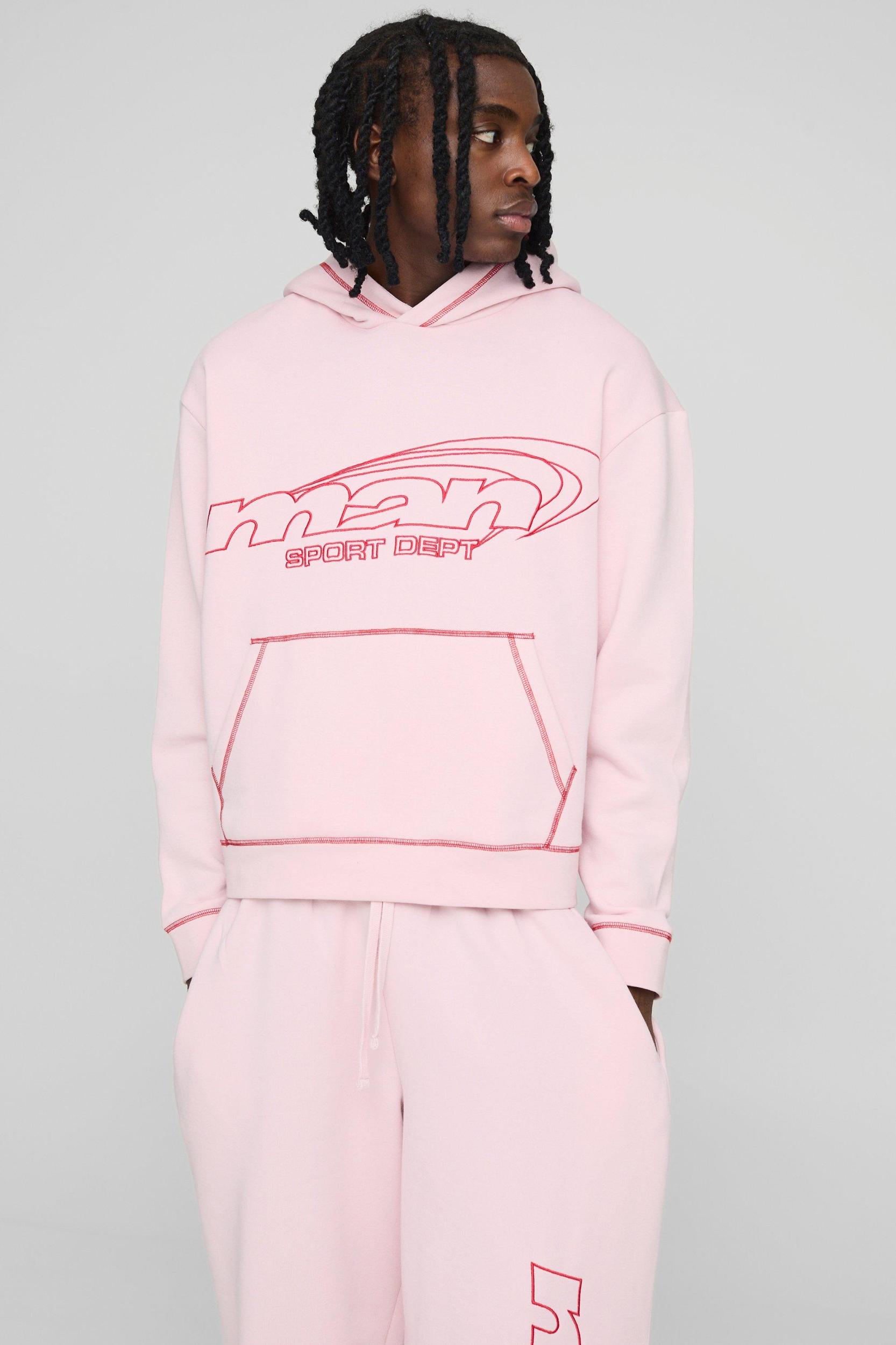 Oversized Man Contrast Embroidery Hooded Tracksuit | boohooMAN USA Product Image