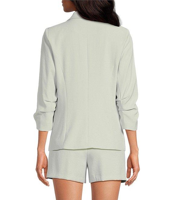 Skies Are Blue Notch Lapel Shirred 3/4 Sleeve Open Front Statement Blazer Product Image