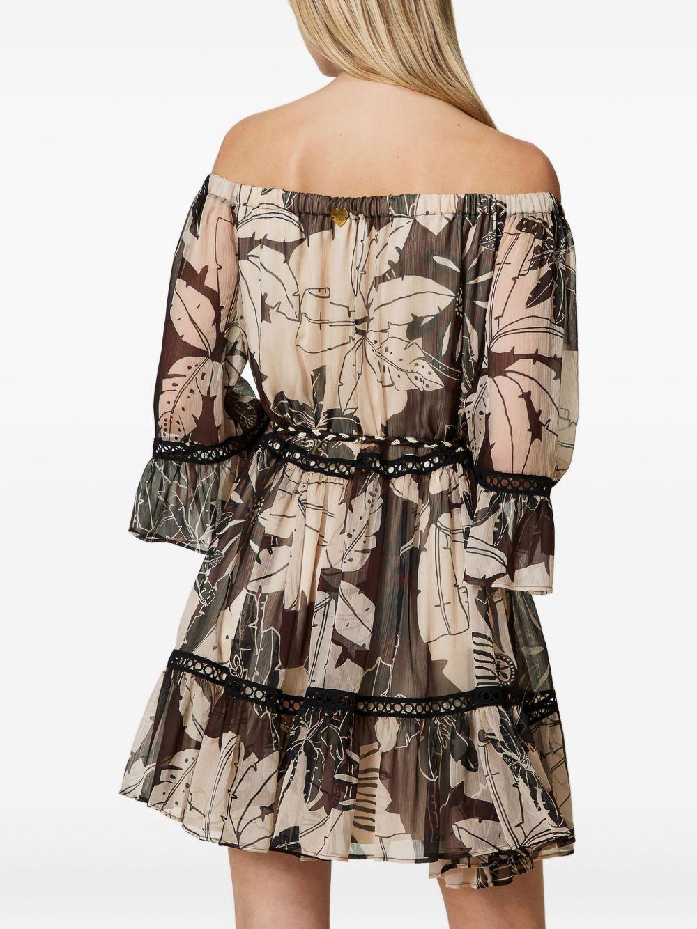 off-shoulder flower-printed mini dress Product Image