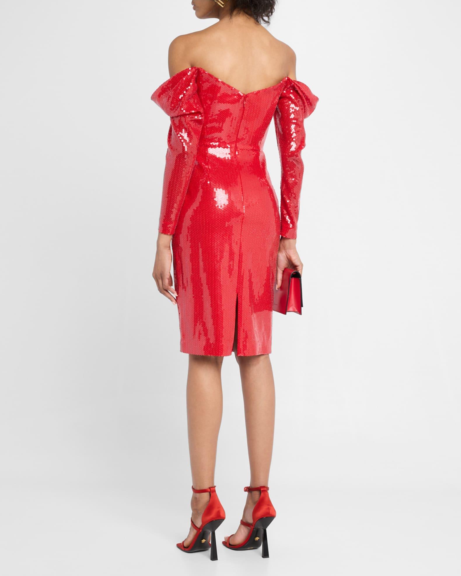 Draped Off-The-Shoulder Sequin Dress Product Image