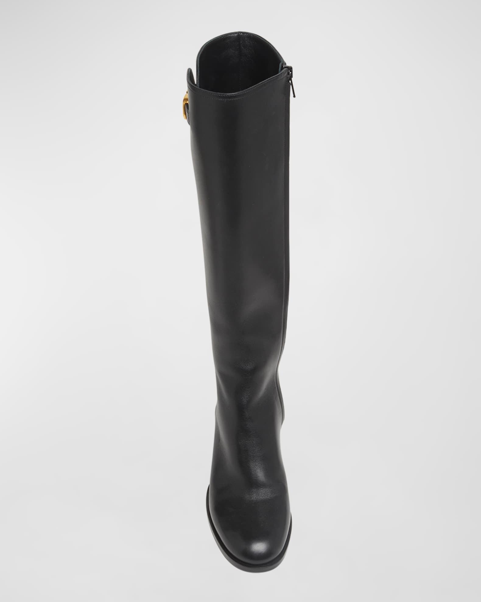 Leather Knee High Boots with V Logo Product Image