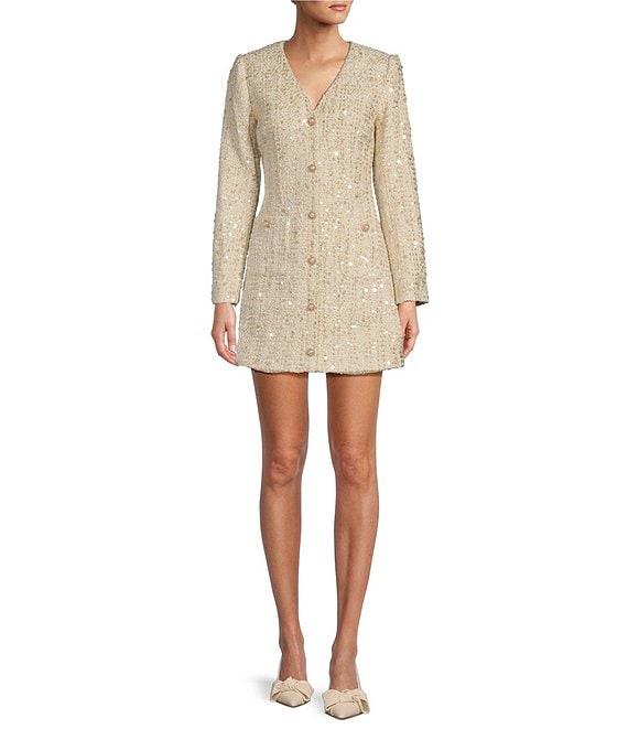 Antonio Melani Nikki Tweed V-Neck Long Sleeve Mini A-Line Dress Product Image