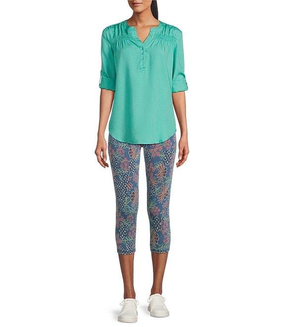 Intro Teri Love the Fit Knit Floral Tummy Control Capri Denim Leggings Product Image