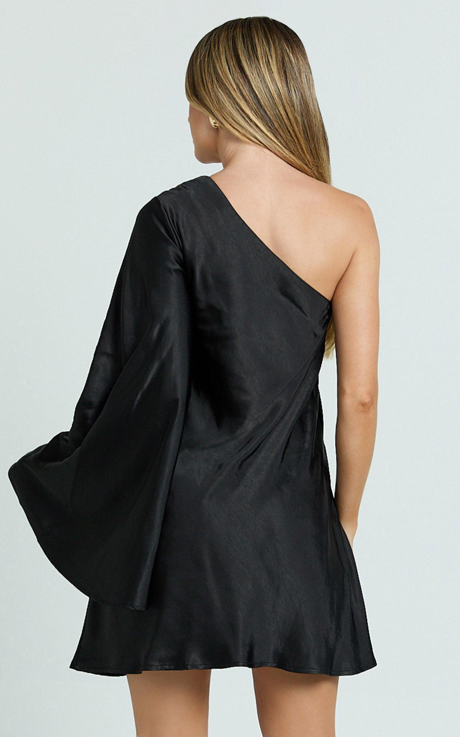 Karla Mini Dress - One Shoulder Long Sleeve Dress in Black Product Image