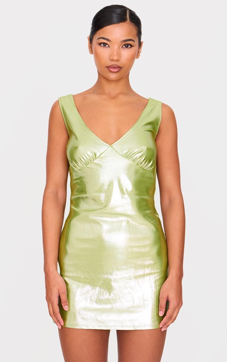 Green Metallic Cowl Back Shift Dress Product Image
