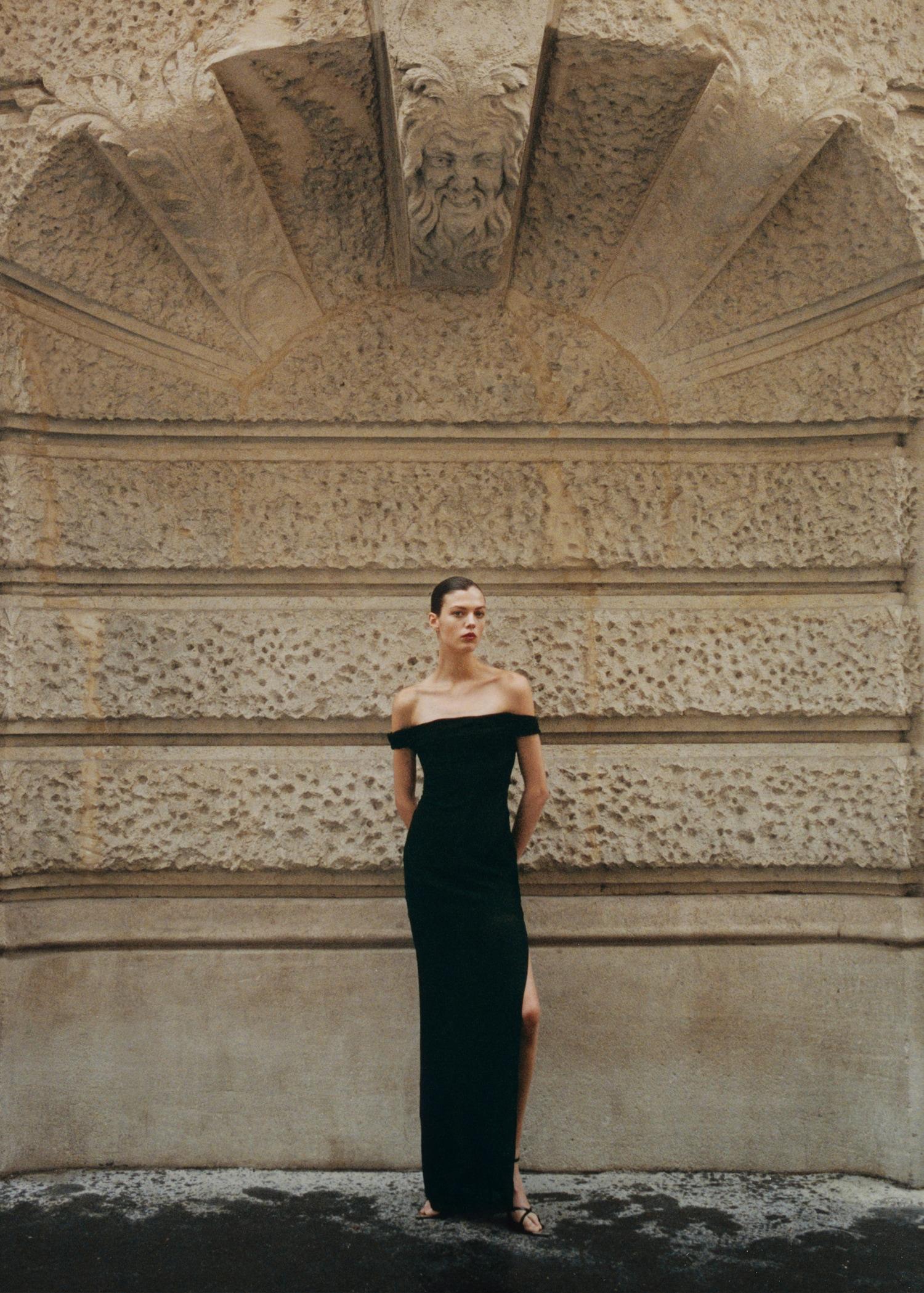 Off-the-shoulder corset tulle dress - Women | MANGO USA Product Image