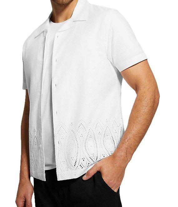 Guess Poplin Border Eyelet Short Sleeve Shirt Product Image