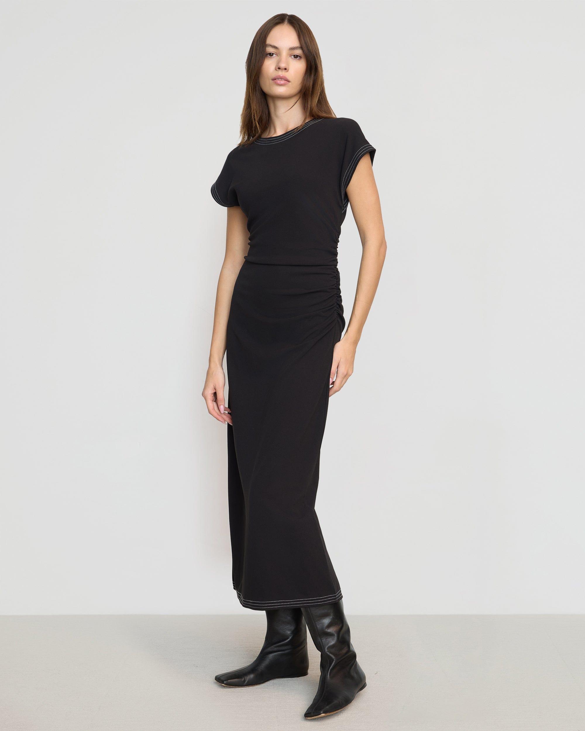 Vela Contrast-Stitch Ruched-Waist Dress Product Image