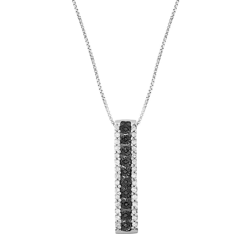Sterling Silver 1/5 Carat T.W. Black Diamond Stick Pendant Necklace, Women's, Size: 18" Product Image