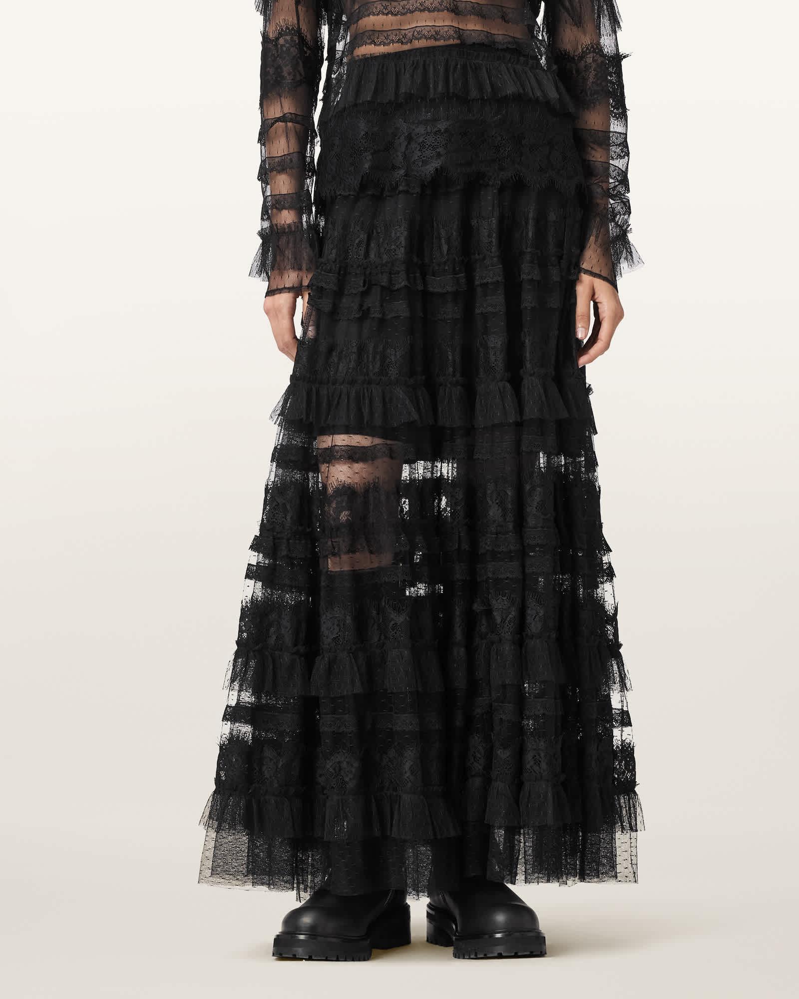 Arlea Tulle Maxi Skirt Black | ALLSAINTS US Product Image
