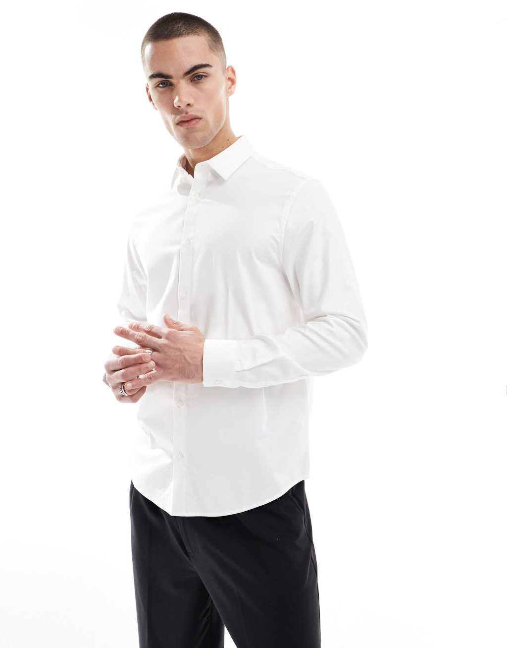 ASOS DESIGN formal easy iron twill regular shirt in white Product Image