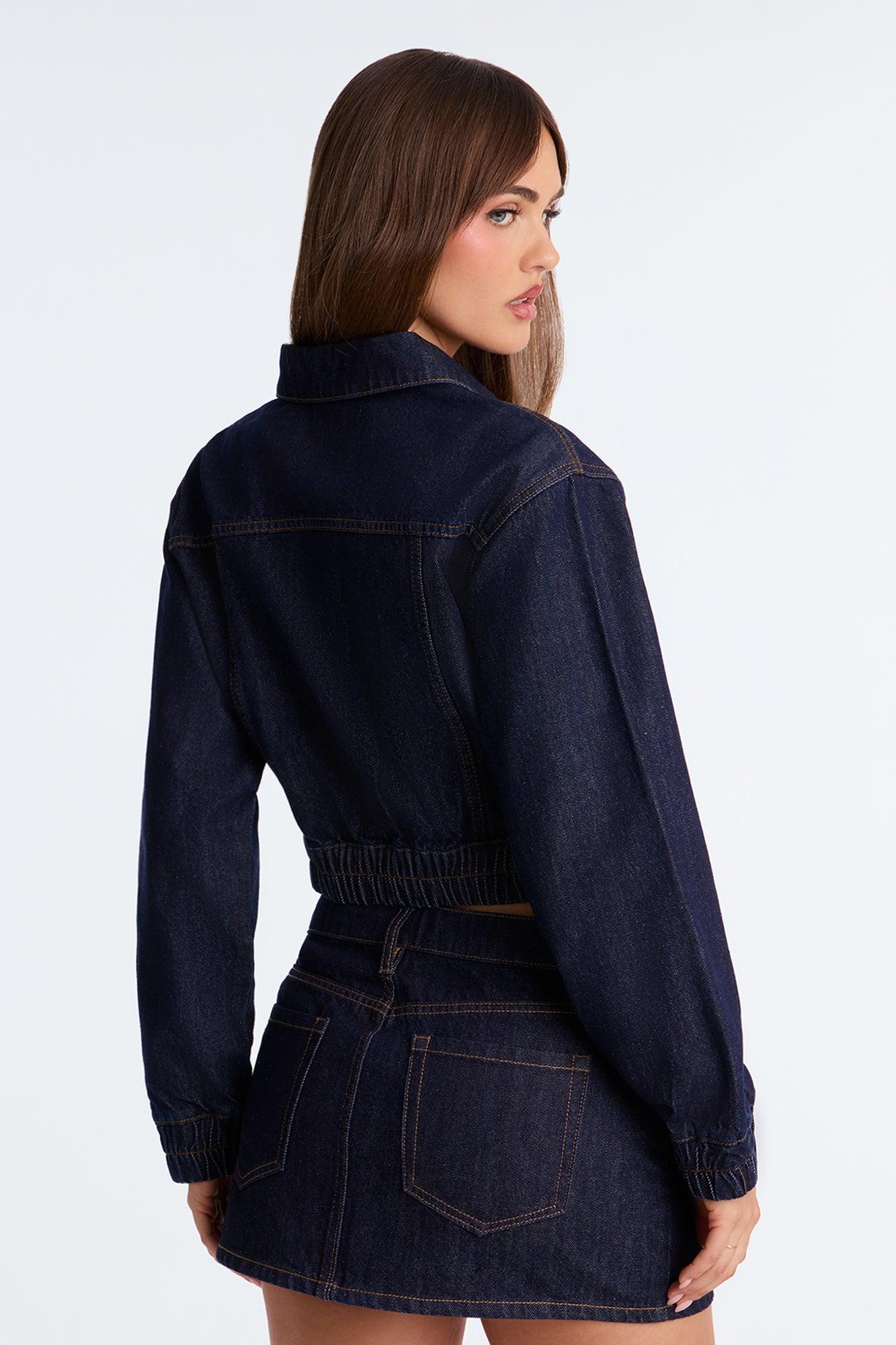 Iconic Cropped Denim Bomber Jacket - Dark Wash Female Product Image