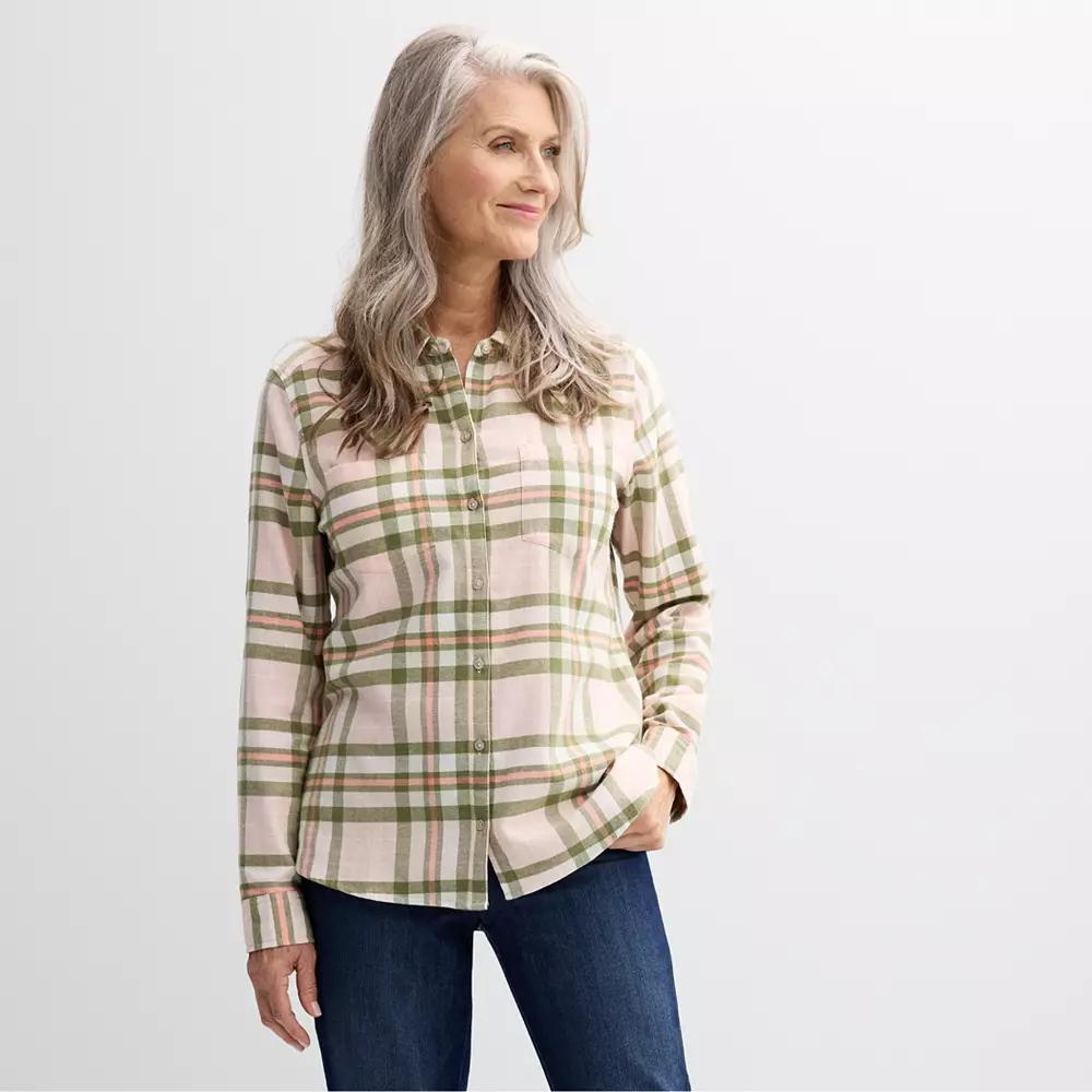 Petite Croft & Barrow® The Extra Soft Plaid Flannel Shirt, Women's, Size: Large Petite, Pink Soft Plaid Product Image