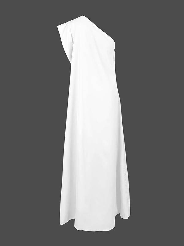 Loose Asymmetric Solid Color Split-Joint One-Shoulder Maxi Dresses Product Image