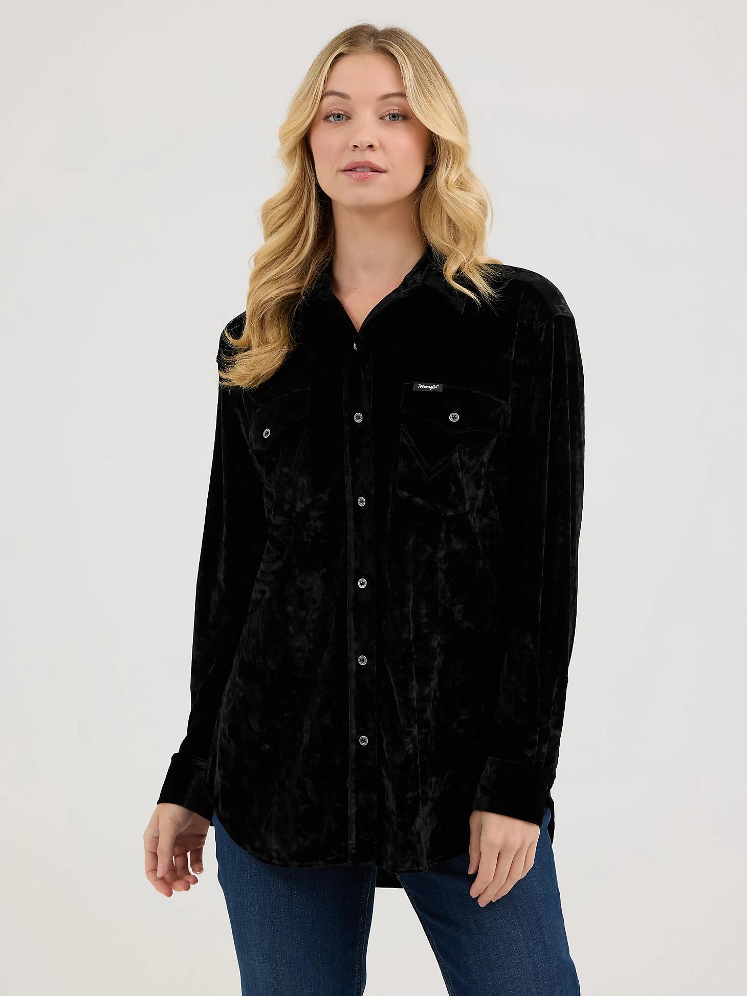 Women's Wrangler Boyfriend Fit Button-Down Velvet Top | Women's TOPS | Wrangler® Product Image