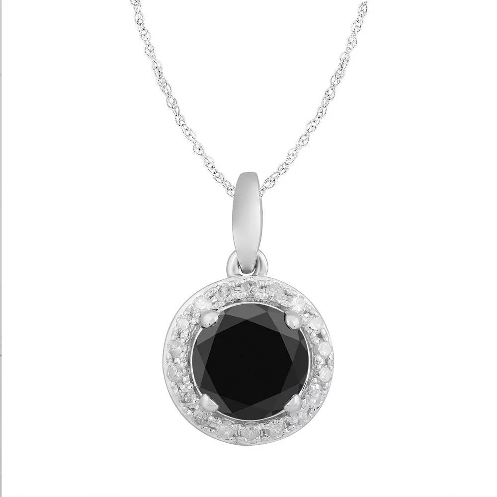 10k White Gold Black & White Diamond Round Halo Pendant Necklace, Women's, Size: 18", 2 Cttw Product Image