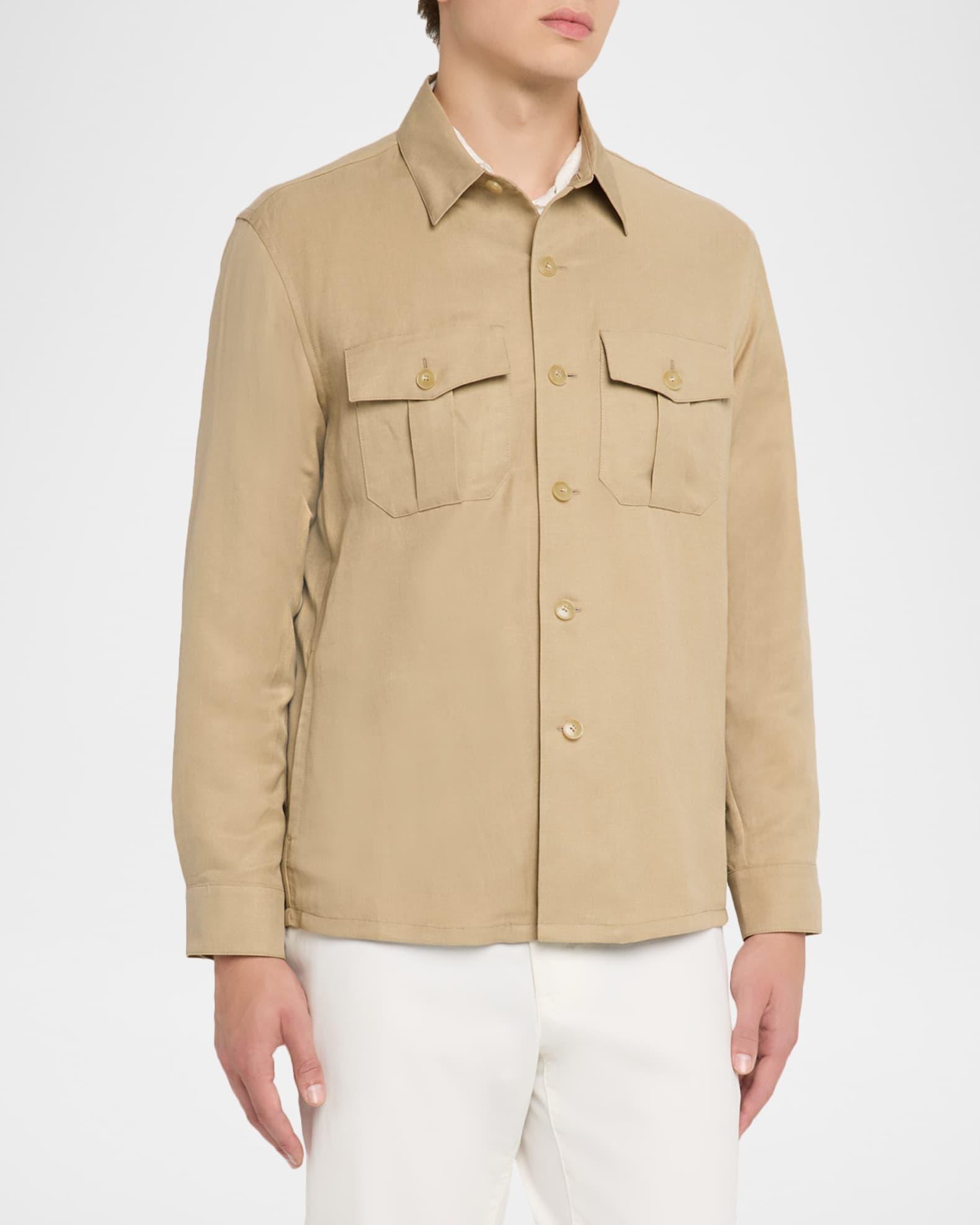 Men's Linen and Silk Button-Front Overshirt Product Image
