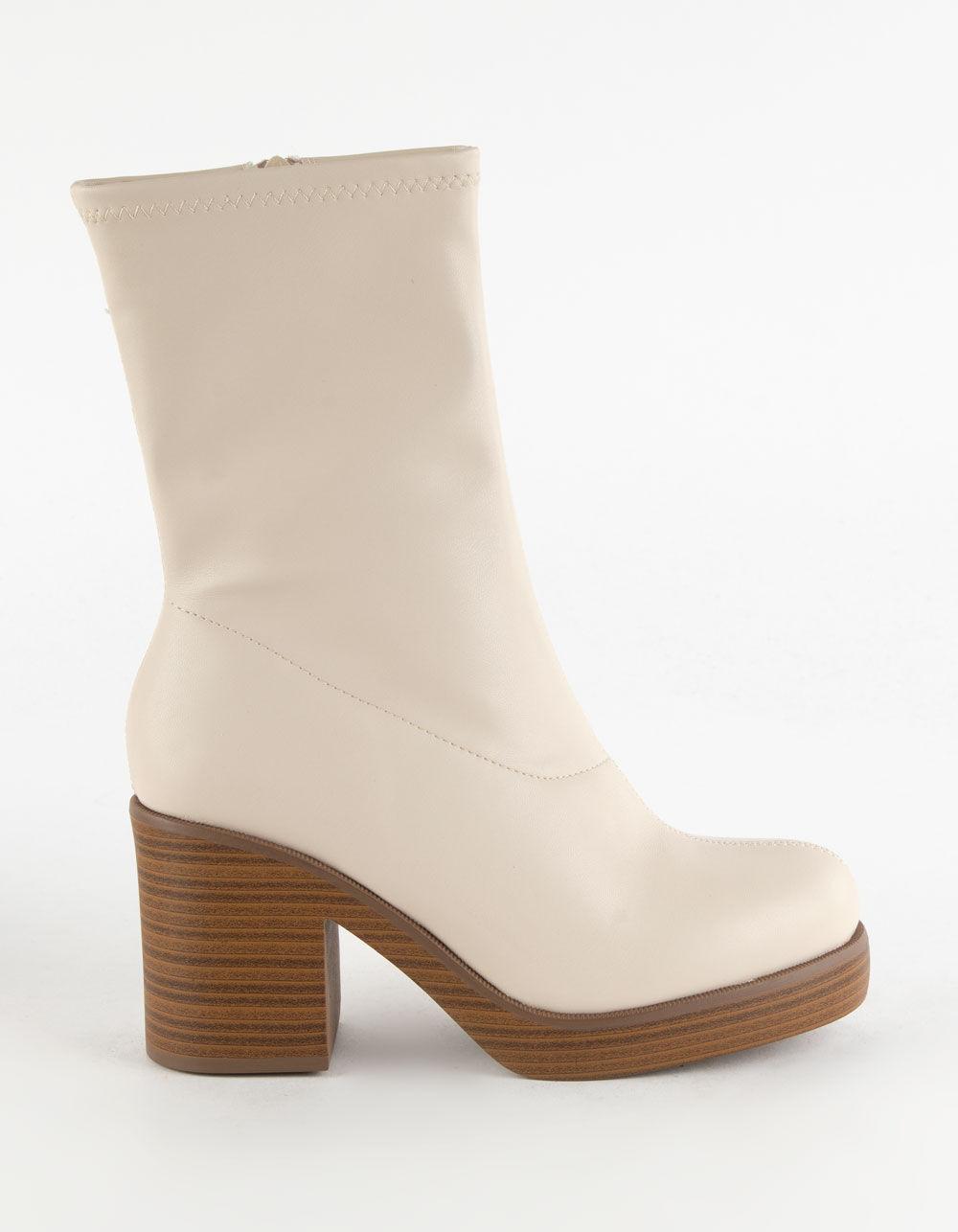 SODA Stretch Faux Leather Womens Boots - BONE Product Image