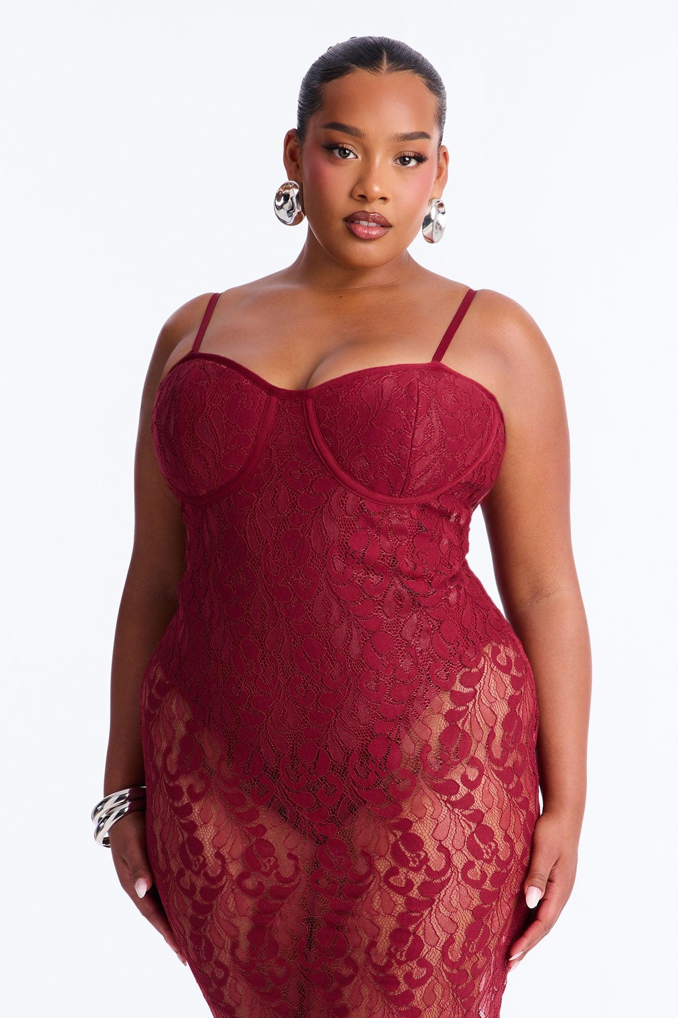 Nicole Sheer Lace Mini Dress - Burgundy Female Product Image