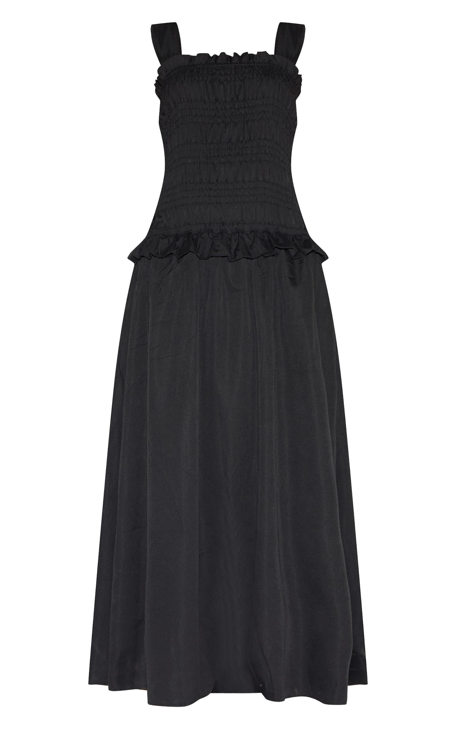 Black Shirred Frill Detail Maxi Dress Product Image
