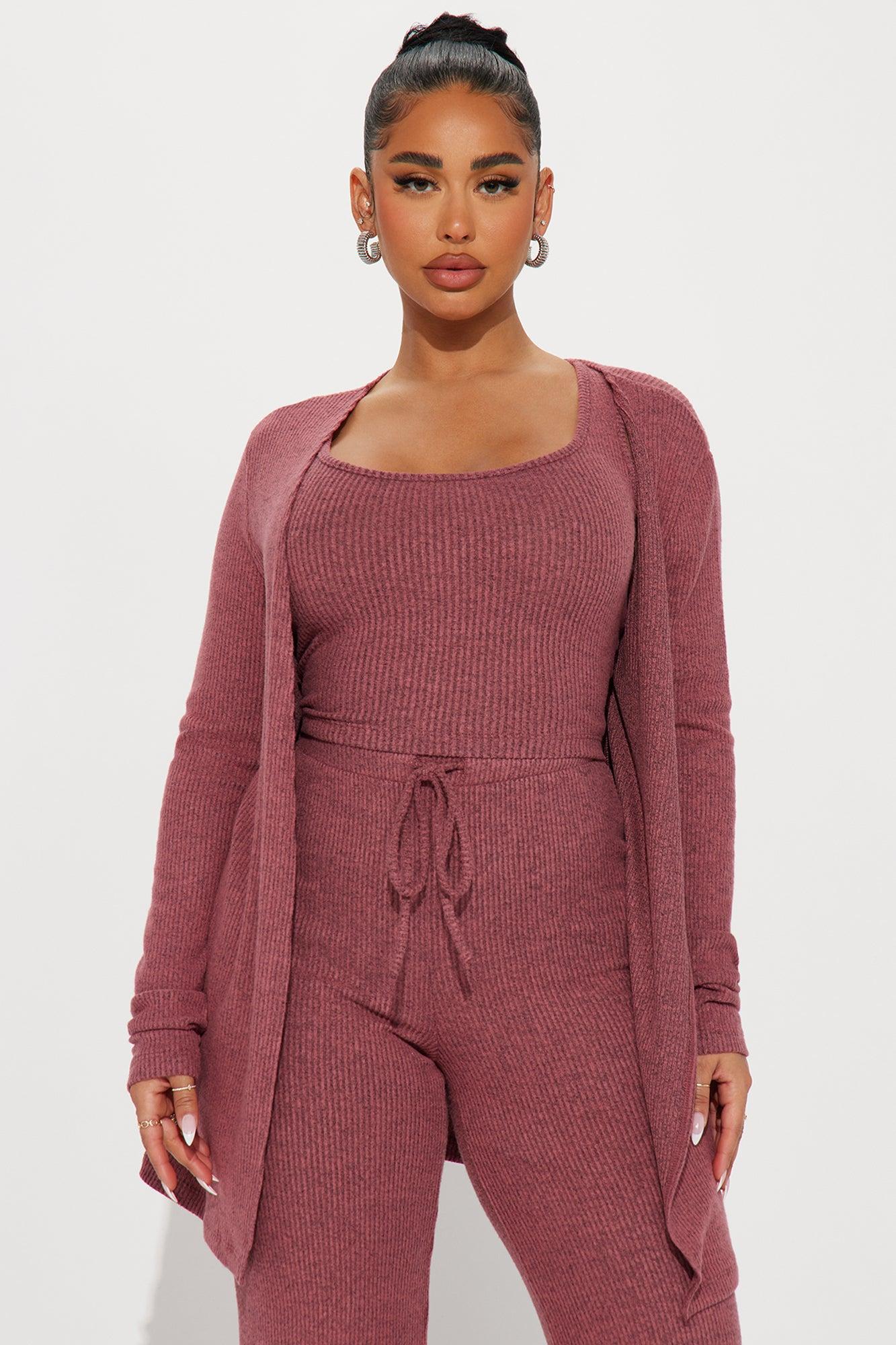 Calm N Cozy 3 Piece Pant Set - Mauve Product Image