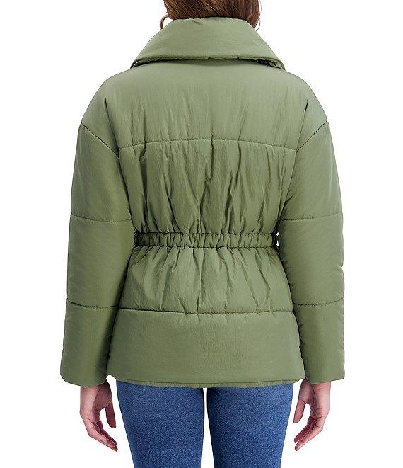 Kensie Crinkle Cire Envelope Neck Long Sleeve Drop Shoulder Elastic Cinched Water Resistant Puffer Coat Product Image