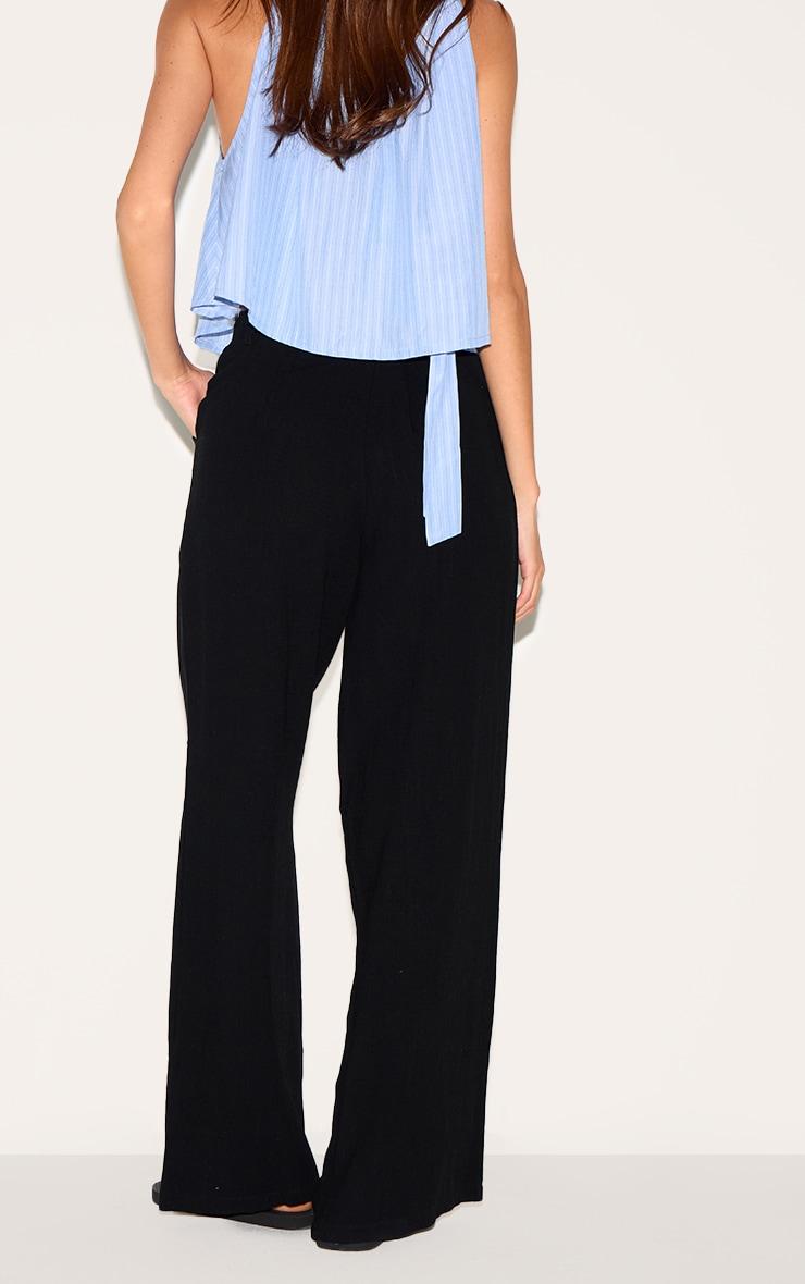 Black Linen Blend Tailored Straight Leg Pants Product Image