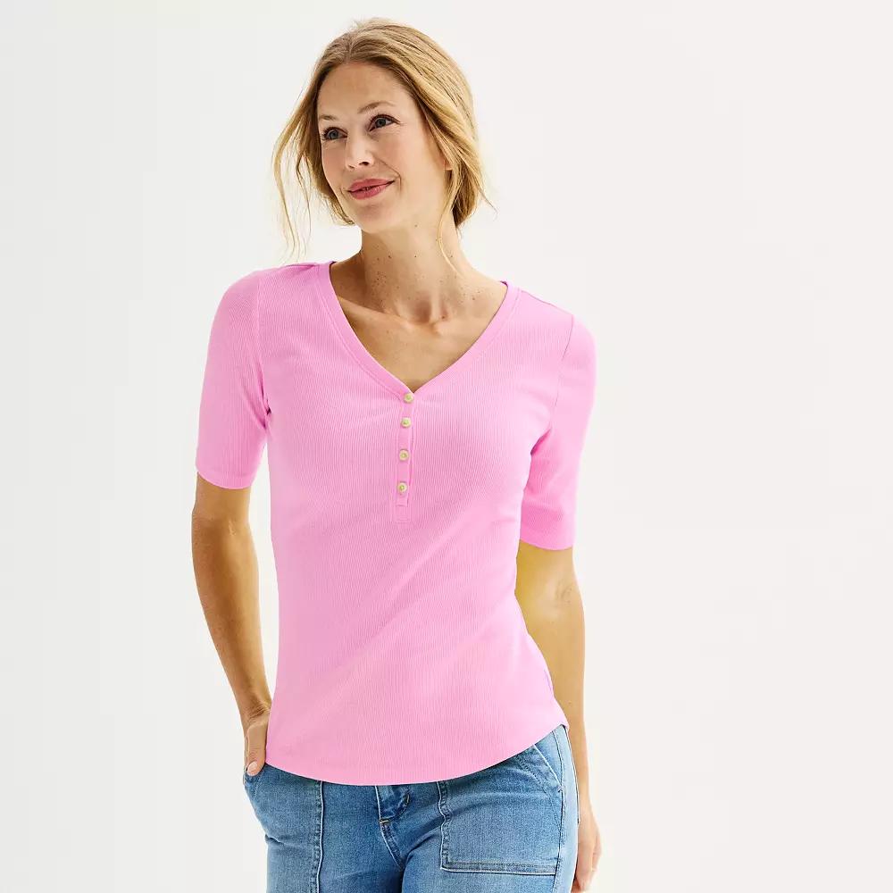 Women's Sonoma Goods For Life® Slim-Fit Henley, Size: Large, Pleasant Pink Product Image