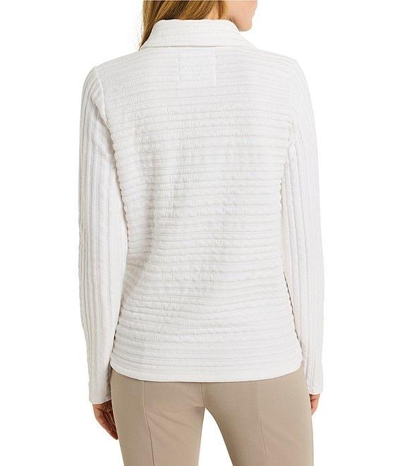 NIC + ZOE Textured Stripe Polo Collar V-Neck Long Sleeve Top Product Image