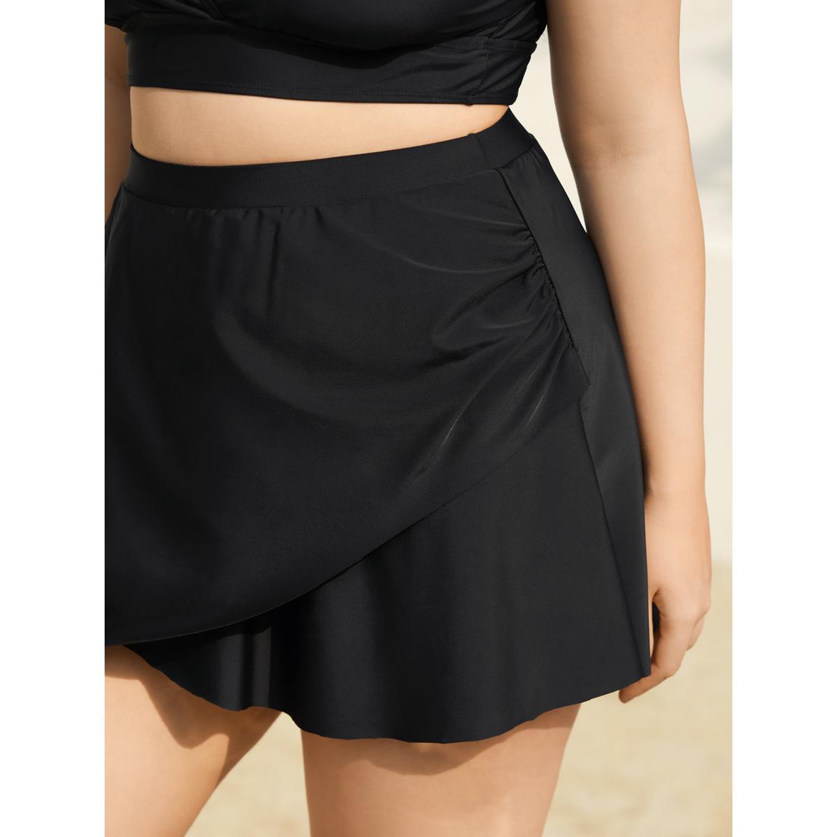 Plus Size Wrap Ruched High-Waisted Swim Bottoms Women's Swimwear Black Resort Gathered High stretch Bodycon High Rise Curve Swim Bottoms BloomChic 12/L Product Image