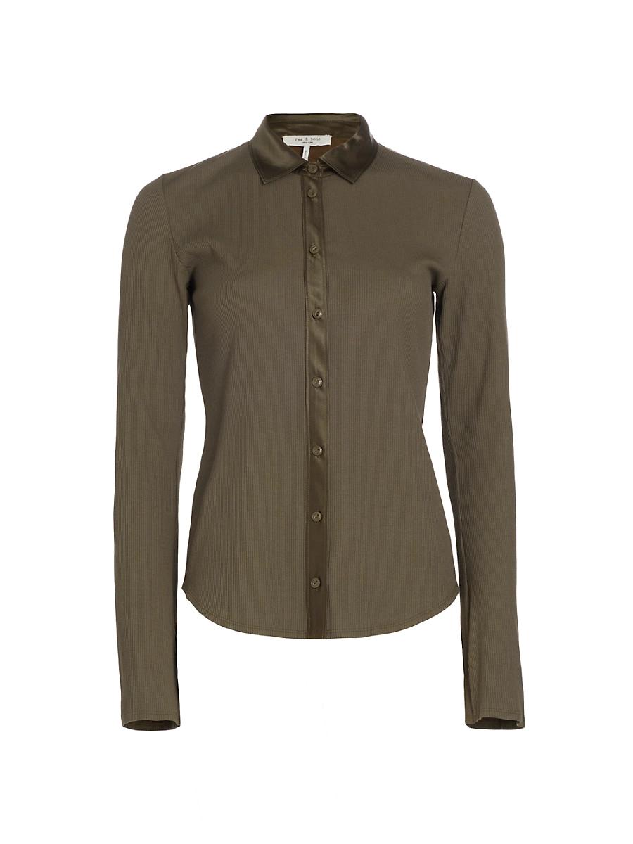 Womens Ribbed Mix Media Button Down Product Image