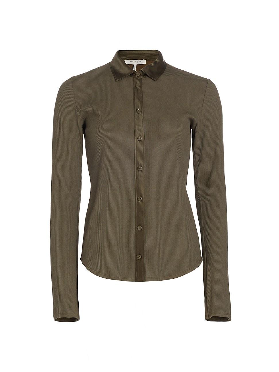 Womens Ribbed Mix Media Button Down Product Image