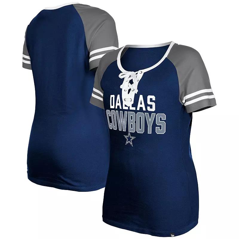 Women's New Era Navy Dallas Cowboys Raglan Lace-Up T-Shirt,  Product Image