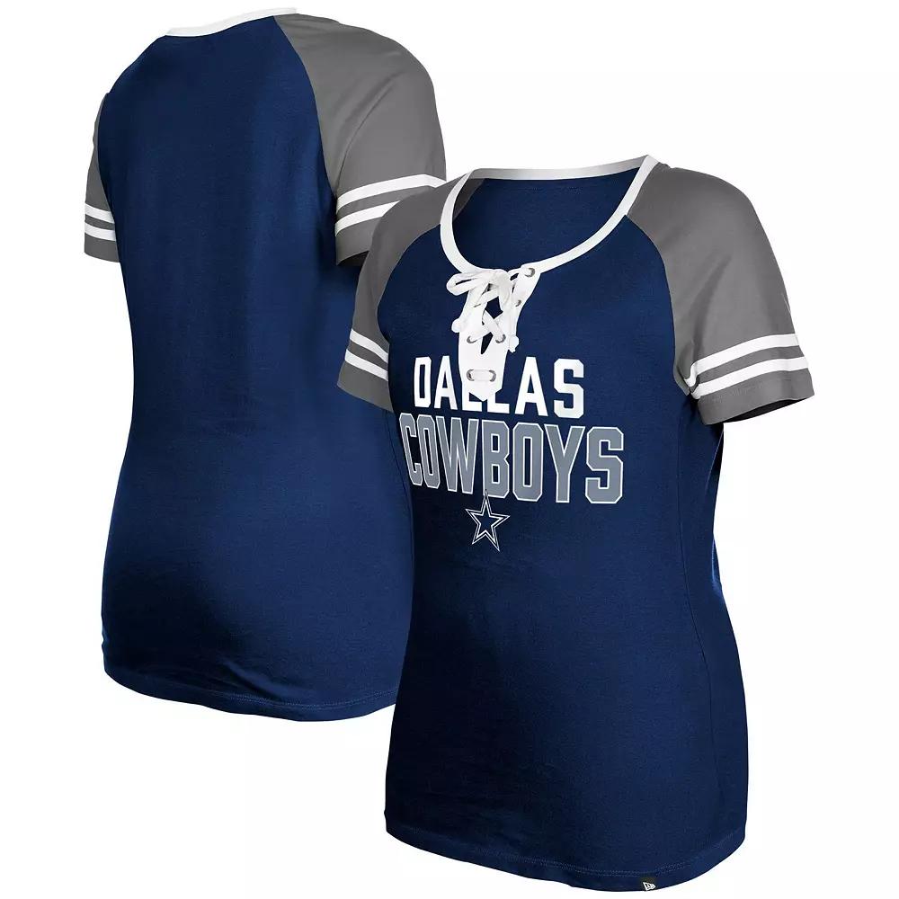 Women's New Era Navy Dallas Cowboys Raglan Lace-Up T-Shirt,  Product Image