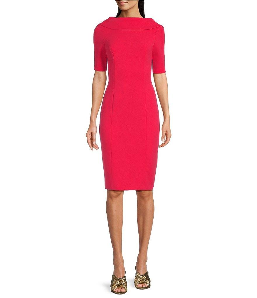 Adrianna Papell V-Back Foldover Collar Short Sleeve Sheath Dress Product Image