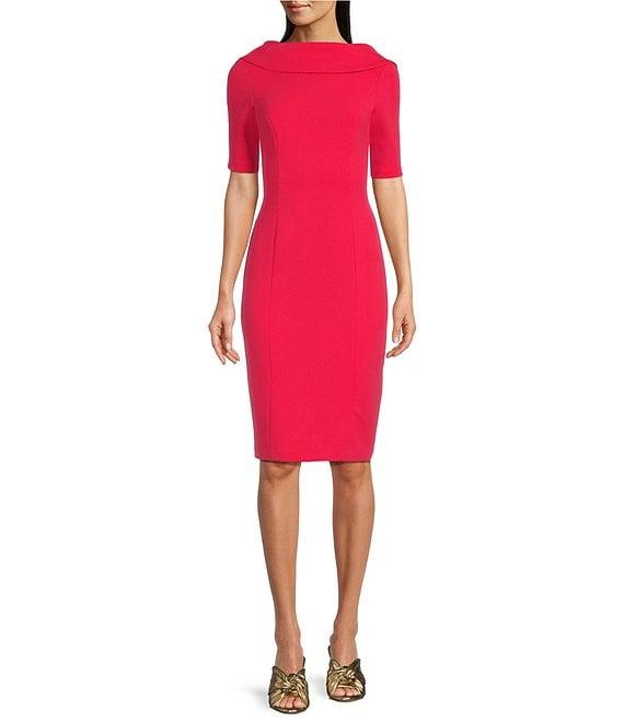Adrianna Papell V-Back Foldover Collar Short Sleeve Sheath Dress Product Image
