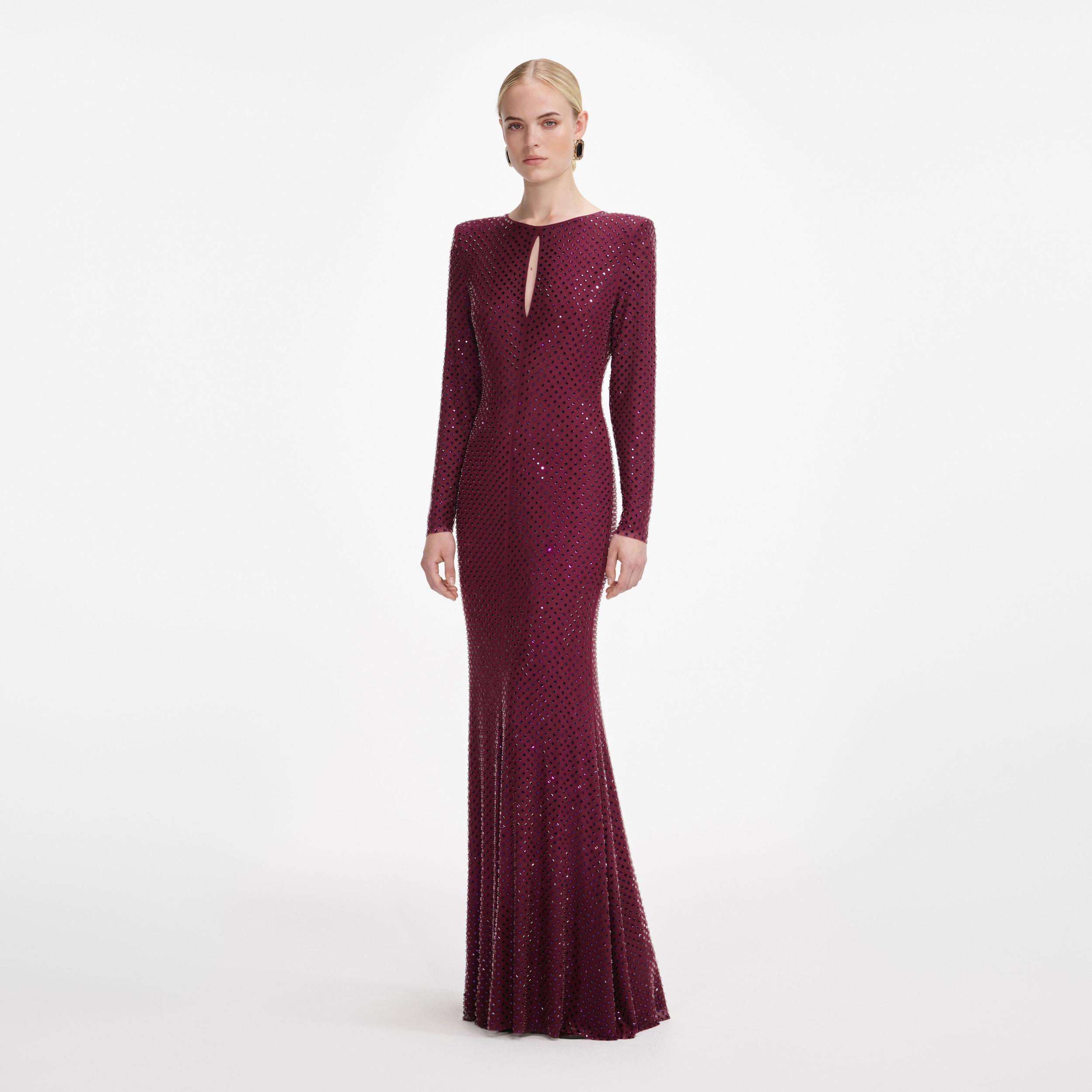 Burgundy Rhinestone Keyhole Maxi Dress Product Image