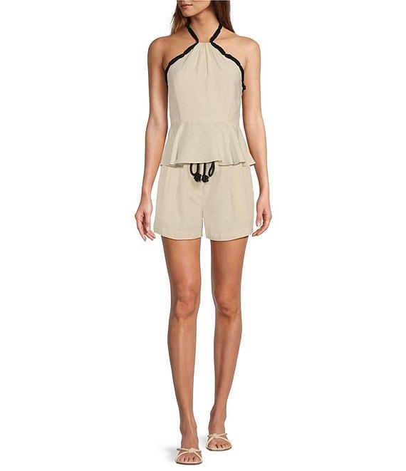 Antonio Melani Coordinating Sandy Linen Blend Rope Halter Peplum Blouse Product Image