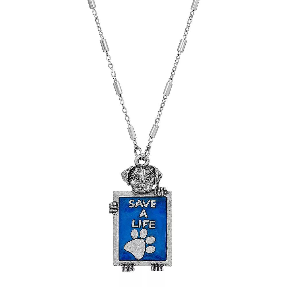 1928 Silver Tone Save A Life Dog Frame Necklace, Womens, Blue Product Image