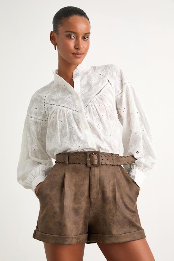 Arlana White Cotton Eyelet Embroidered Long Sleeve Top Product Image