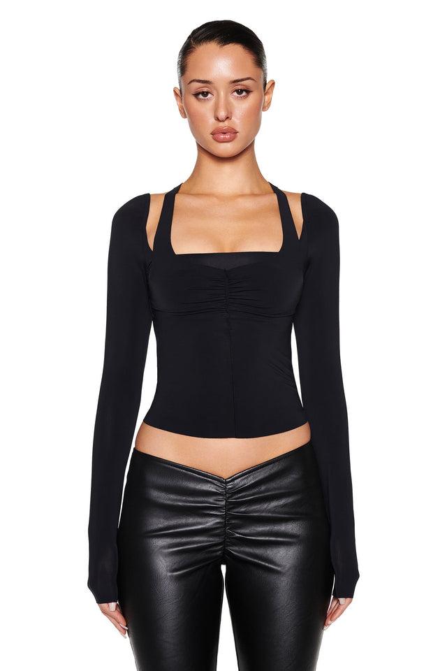 NERINA LONG SLEEVE TOP - BLACK Product Image