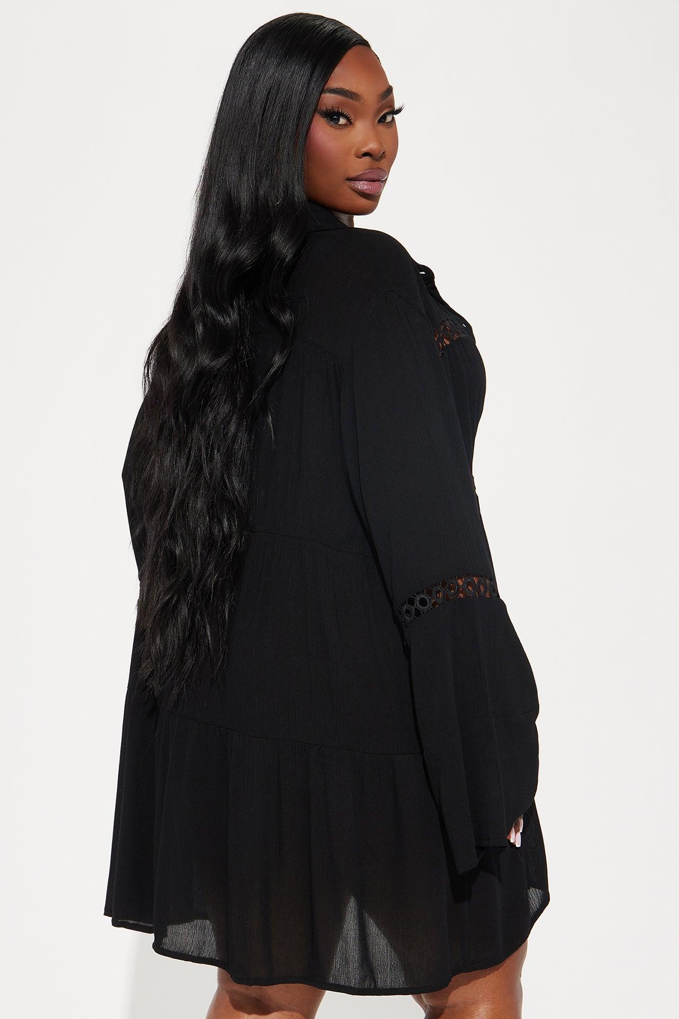 Breezy Paradise Linen Circle Cover Up Shirt Dress - Black Product Image