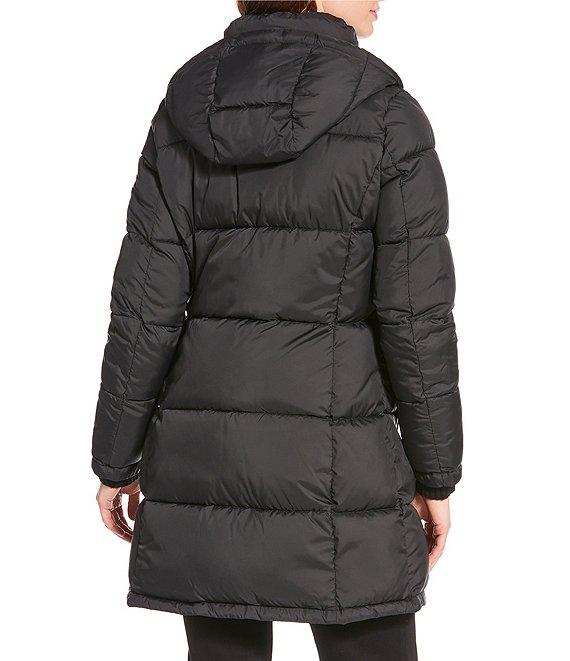 Donna Karan Rib Knit Stand Collar Hooded Snap Front Puffer Coat Product Image