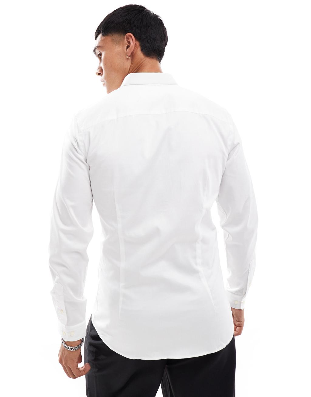 Jack & Jones Premium super slim fit stretch smart shirt in white Product Image